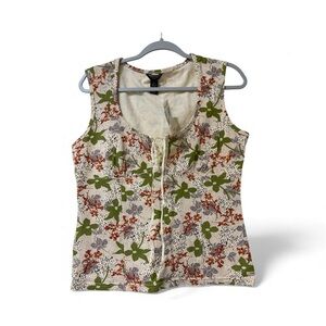 NWT Y2K American Eagle Cream Floral Lace Up Babydoll Tank Top Cami Cottagecore